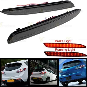 2X Smoke Bumper Reflector RED LED Tail Brake Light For 2010-2013 Mazda 3 Mazda3 4-Door Mazdaspeed3