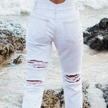 Women's Stylish Crimping Ripped Wild Sexy Mid Rise Destroyed Cropped Jeans
