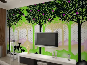 3D Fruit tree wall painting hotel sofa television children's room background cartoon animal wallpaper mural