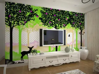3D Fruit tree wall painting hotel sofa television children's room background cartoon animal wallpaper mural