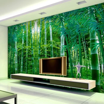 Garden scenery bamboo 3D stereo wallpaper living room dining room bedroom background green wallpaper mural