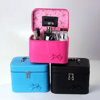 New design high - grade bowknot solid color cosmetic bag large - capacity cosmetics storage box makeup box