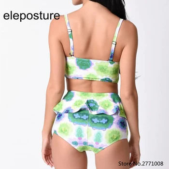 Floral High Waist Swimsuit Bikini Women 2017 Push Up Swimwear Female Sexy Bandeau Bikini Set Beach Wear Vintage Bathing Suit 3XL