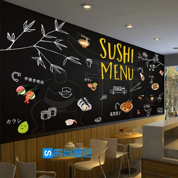 3D cartoon sushi shop mural Hand-Pulled Noodle dumpling restaurant corridor wallpaper mural