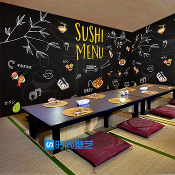 3D cartoon sushi shop mural Hand-Pulled Noodle dumpling restaurant corridor wallpaper mural