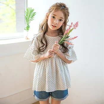 Fashion Brand Baby Girls Summer Suit 2017 Shirt+Pant Two-Piece Flare Sleeve Clothing Children Casual Polka Dot Pullover Sets Hot