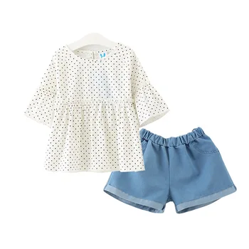 Fashion Brand Baby Girls Summer Suit 2017 Shirt+Pant Two-Piece Flare Sleeve Clothing Children Casual Polka Dot Pullover Sets Hot