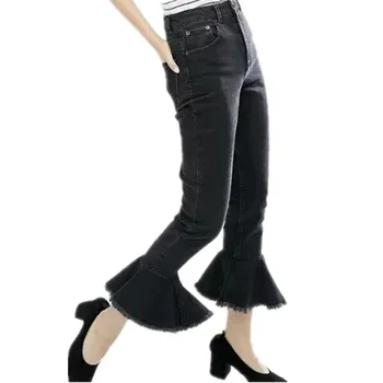 2017 Woman Denim Calf-length Pants Big Flare Jeans High Waist Summer Jeans Woman
