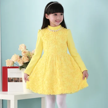 Hot-Sales Autumn Winter Korean Sweet Children's Beautiful Princess Dresses Warm Velvet Lining Embroidery Flowers Ball Gown Dress
