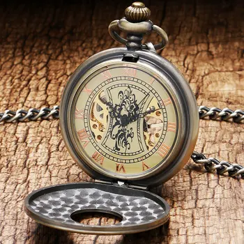 Luxury Vintage Steampunk Mechanical Pocket Watch Roman Number Hand Wind Pendant for Men Women with Chain Reloj De Bolsillo P839C