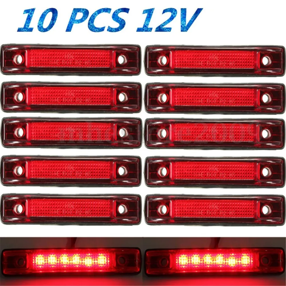 10pcs 6 LED Clearance Side Marker Indicator Light Lamp Truck Trailer 12V Red