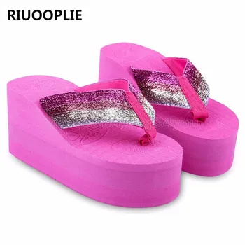 RIUOOPLIE Gamiss Bohemia Women Casual Sandals Bright Flip Flops Wedges Platform Ultra