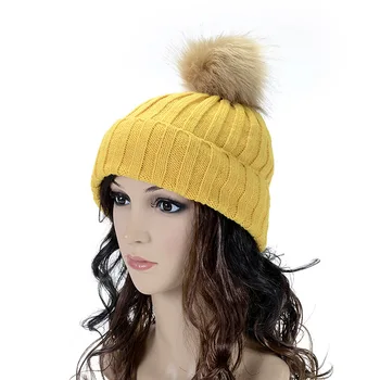 2017 Winter Solid Hats Ladies Autumn Winter Beanies Cotton Knitted Crochet Hat Rabbit Fur Pompons Casual Beanies Cap Accessories