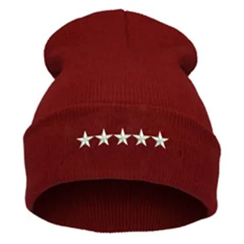 18 Color Hip-hop Hats Unisex Cap With Five-pointed Star Pattern Beanies Hat Thick Warm Winter Acrylic Knitted Hat Gorros Hombre