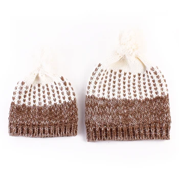 1 Pair Warm Winter Mom&Newborn Baby Boy Girl Beanie Hats Crochet Knit Cup Baby Kids Hats Crochet Knit Hairball Beanie Cup