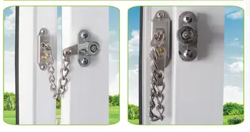 Zinc alloy swing door window lock with stainless steel chain, child safety door anti-theft chain lock for swing door windows