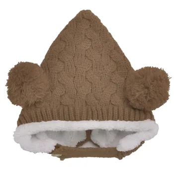 Baby Hat Double Ball Hemp Flowers Newborn Cap Super Soft Wool Hat For Children Winter Thick Warm Cap
