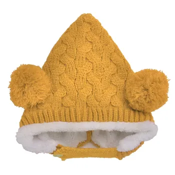 Baby Hat Double Ball Hemp Flowers Newborn Cap Super Soft Wool Hat For Children Winter Thick Warm Cap