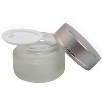 1 PC 20 ml Frost Glass Makeup Cream Jar Packaging Container w Matt Silver Aluminum Plastic Lid (AY200F-20)