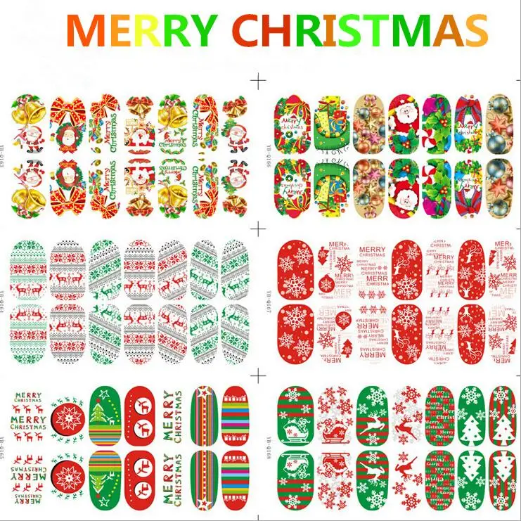 12pcs/Lot Luminous Nail Full Sticker Series of Christmas Snow and Santa Claus Water Transfers 3D Decals Foil Decorations Tips