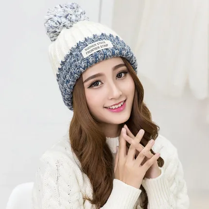 Kesebi 2017 New Hot Fashion Women Koream Winter Labeling Patchwork Caps Hats Female Thick Warm Knitting Casual Skullies Beanies