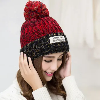 Kesebi 2017 New Hot Fashion Women Koream Winter Labeling Patchwork Caps Hats Female Thick Warm Knitting Casual Skullies Beanies