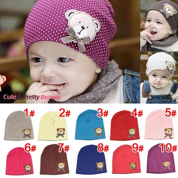 2017 Fashion Winter Autumn Crochet Cute Bear & Bow Baby Hats Beanie Polka Dot Hat Girl Boy Cotton Cap Children 10 Colors Beanies