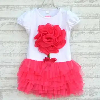 Kids Girls Stereoscopic Big Flower Tutu Dress Child Bowknot Clothes Layerd Dress 1-4Y Hot