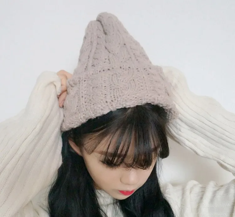Kesebi 2017 New Hot Fashion Autumn Winter Female Warm Casual Caps Hats Women Skullies Korean Pure Color Twist Knitted Beanies