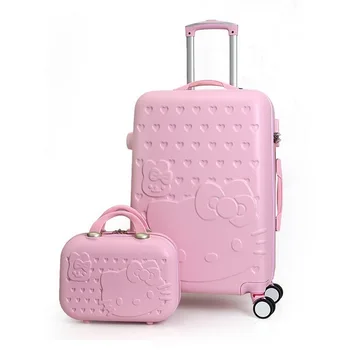 2PCS/SET Hello Kitty Suitcase Set Lovely girl students trolley case ABS Cartoon Travel Bag Travel luggage woman rolling suitcase