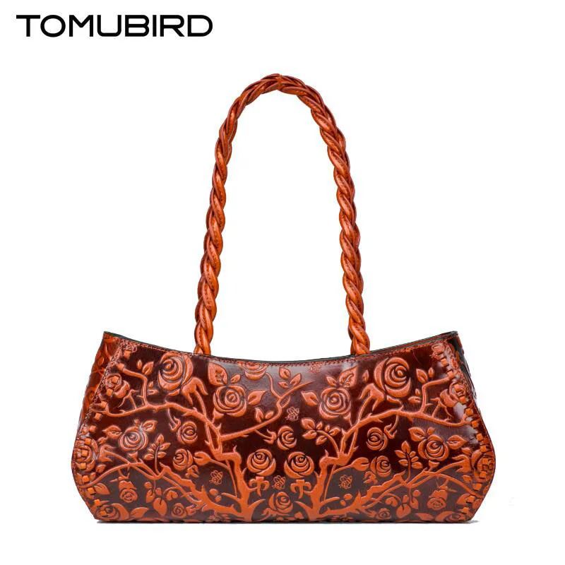 Tomubird  Original painted leather handbags Fashion national wind embossed shoulder bag Boston package