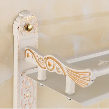 Luxury Bathroom Shelf Antique Brass Bathroom Shelf Dual Tier Storage Holder Towel Bars Carving Design 7616
