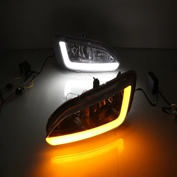 1 Set White and Yellow Turn Signals Lamps LED DRL Daytime running lights for Hyundai Santa Fe IX45 2013-