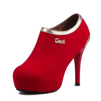 Women Fashion Round Toe Platform Ankle Boots Woman Thin High Heel Zipper Botas Woman High Heels Shoes Footwear Size 32-43