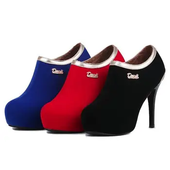 Women Fashion Round Toe Platform Ankle Boots Woman Thin High Heel Zipper Botas Woman High Heels Shoes Footwear Size 32-43