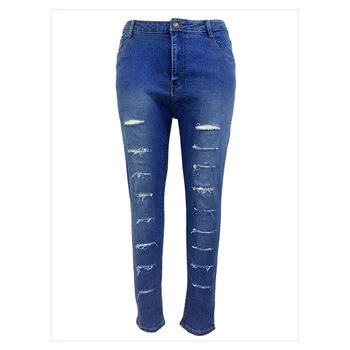 LASPERAL New 2017 Women Skinny Pencil Pants High Waist Holes Ripped Jeans Cool Denim Vintage Trousers For Girs Female Plus Size