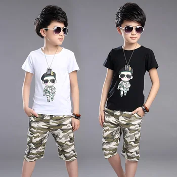 Children's Clothing Boys Sets 2017 New Summer Child Camouflage Short-Sleeve Tshirt Shorts Clothes Set For Big Boy Soldier Print