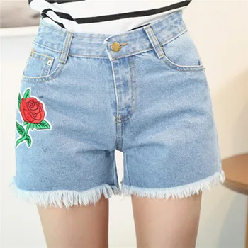 Summer Women Fashion Embrodiery Flower Denim Shorts Jeans Female Casual Loose Ripped Floral Tassel Pants Jeans For Women