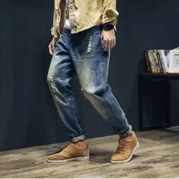 1444 Harem jeans men Distressed Mens baggy jeans Big size Ripped jeans for men Fashion Harajuku Brand-clothing Mens biker jeans