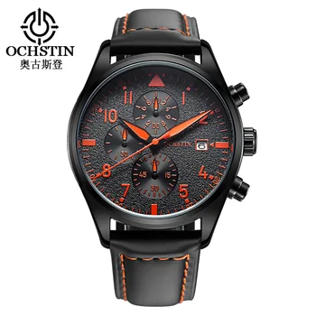 Luxury OCHSTIN Quartz casual Watches Men analog chronograph Sports Military Leather Strap Fashion Wrist Watch Relogio Masculino