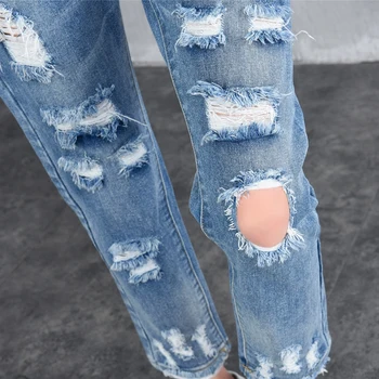 3225 2017 Plus size jeans with holes Fashion Ripped jeans for women Skinny Pantalon femme Distressed denim jeans womens