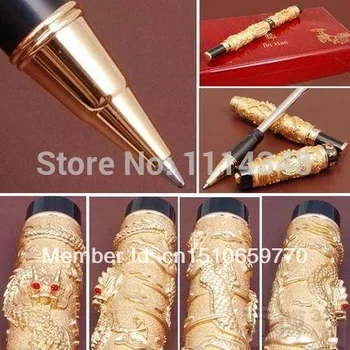 Luxury Roller Ball Pen Jinhao Chinese Dragon / Loong Golden Basso-relievo Medium Nib