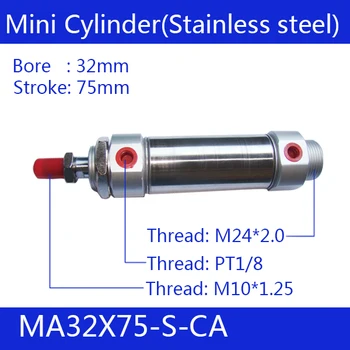 Pneumatic Stainless Air Cylinder 32MM Bore 75MM Stroke , MA32X75-S-CA, 32*75 Double Action Mini Round Cylinders