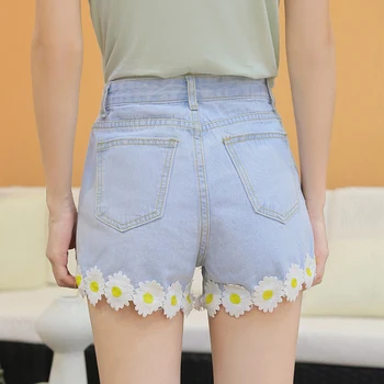 Summer Women Fashion High Waist Appliques Denim Jeans Shorts Female Casual Pants Jeans For Women DX6023