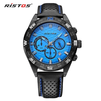 RISTOS Men's Multi-function Calendar Watch High-quality Leisure Fashion Quartz Watches Outdoor Sports Business Wristwatch Gift