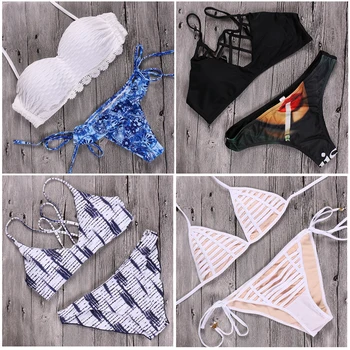 Hot Bandage Swimwear Push Up Bikini Large Cup Bathing Suit Sexy Noeprene Pad Bath Suit Lace Up Halter Women Beach Bikinis