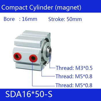 SDA16*50-S 16mm Bore 50mm Stroke Compact Air Cylinders SDA16X50-S Dual Action Air Pneumatic Cylinder, magnet