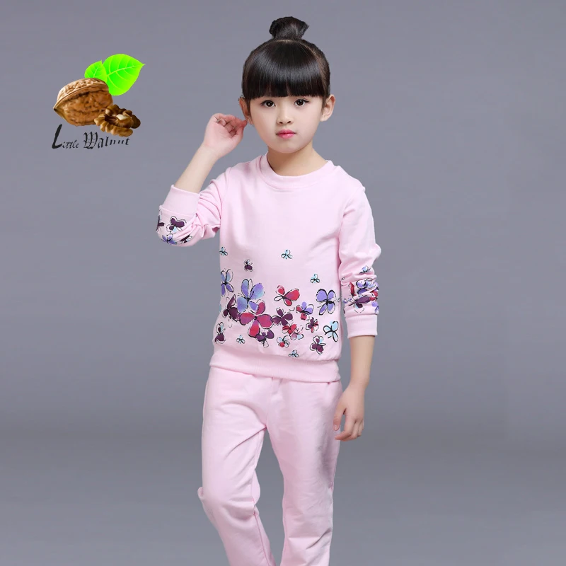 2017 new spring cotton sport Children's clothing sets girls fashion print child suit kids sports casual clothes 3-8 y