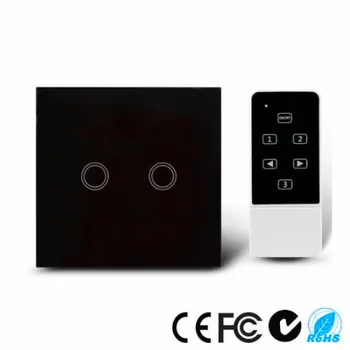 UK Standard Touch Remote control Light Switch, 2Gang1Way Black/White Pearl Crystal Glass Wall Switch, With LED Indicator