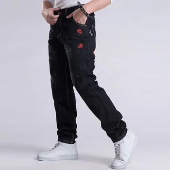Men Ripped Jeans Hole Designer Clothes 2017 Hiphop Wear Plus Size 38 40 42 44 46 Black Distressed Jean Pant Man Denim Trousers